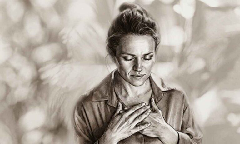 Ilustrație contemplație interioară — persoană în liniște, vindecare prin stiluri de atașament și spiritualitate